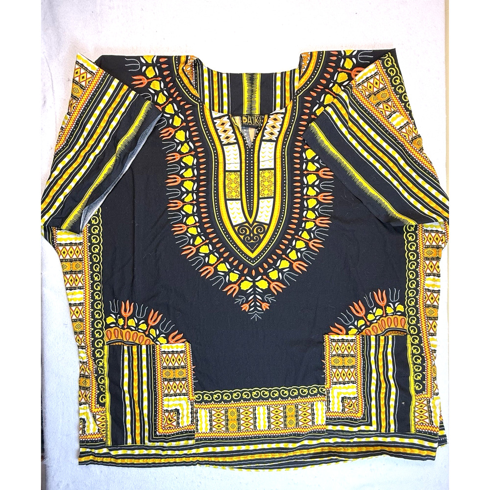 Tunic Shirt Woodstock Hippie African Tribal Dashiki Cotton Multicolored Size 3XL